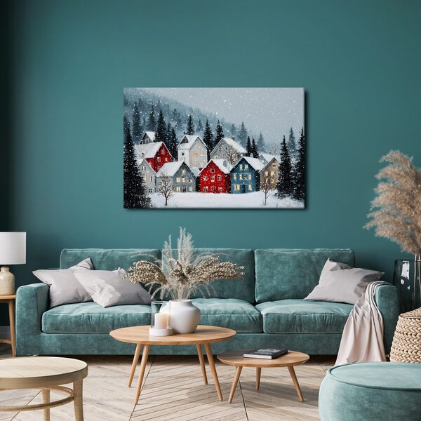 Obraz vánoční vesnička pod sněhovou pokrývkou