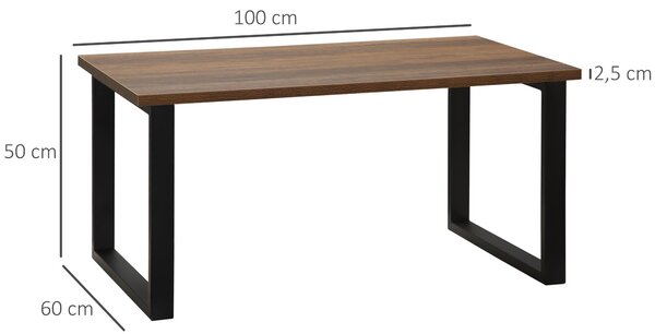 HOMCOM Oblý Kávový Stolek v Průmyslovém Stylu s Kovovými Nohami a Povrchem Napodobujícím Dřevo - 100 x 60 x 50 cm | Aosom