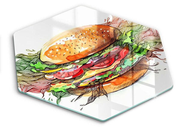 Skleněná deska do kuchyně Kresba hamburgeru
