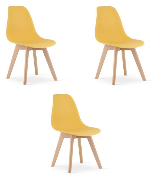 Set tří jídelních židlí KITO hořčičné / naturální nohy (3 ks)
