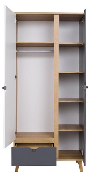 Dvoudveřová šatní skříň 90 cm LARNAKA - dub zlatý / bílá / grafit