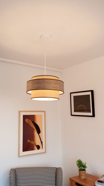 Lustr na lanku GRACE 1xE27/60W/230V pr. 40 cm béžová/hnědá