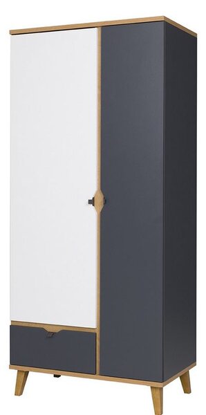 Dvoudveřová šatní skříň 90 cm LARNAKA - dub zlatý / bílá / grafit