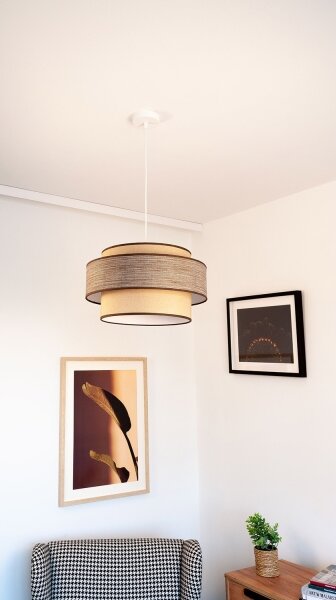 Lustr na lanku GRACE 1xE27/60W/230V pr. 40 cm béžová/hnědá