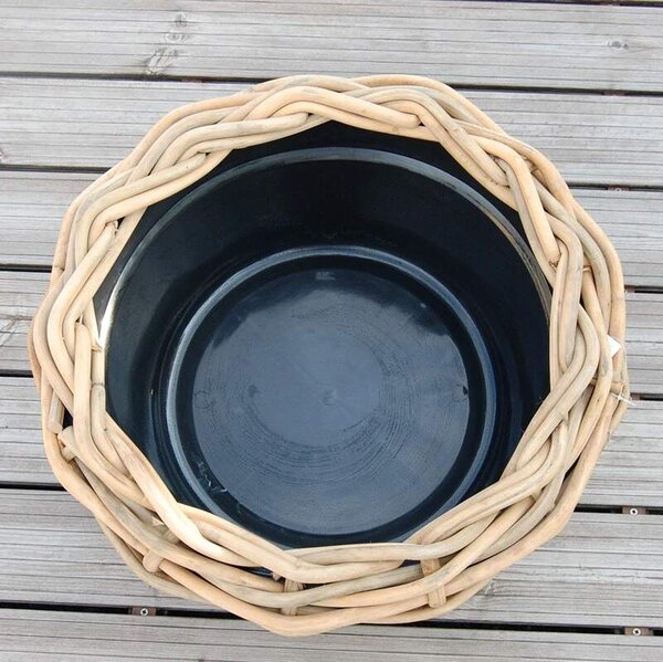 RATANOVÝ Květináč  DRYPOT BOWL L, HRUBÝ RATAN, Ø56x26 cm (Van der Leeden®)