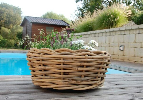 RATANOVÝ Květináč  DRYPOT BOWL L, HRUBÝ RATAN, Ø56x26 cm (Van der Leeden®)