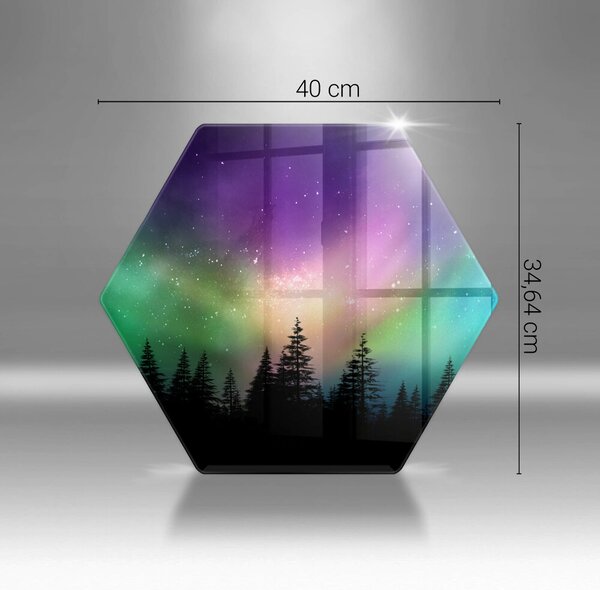 Skleněná deska do kuchyně Aurora borealis a les