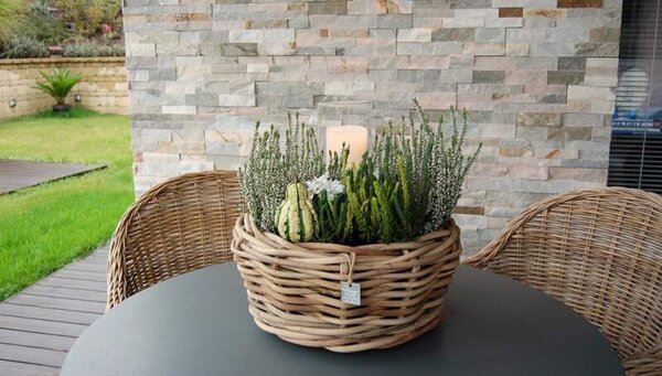 RATANOVÝ Květináč  DRYPOT Bowl S, HRUBÝ RATAN, Ø40x20 cm (Van der Leeden®)