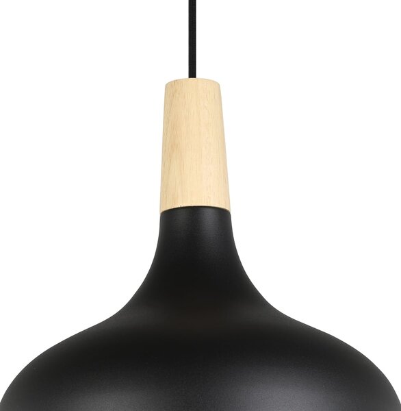 Eglo 900162 SABINAR - Moderní závěsné svítidlo v černé barvě se dřevem, 1 x E27, Ø 28cm (Závěsný barový nebo kuchyňský lustr)