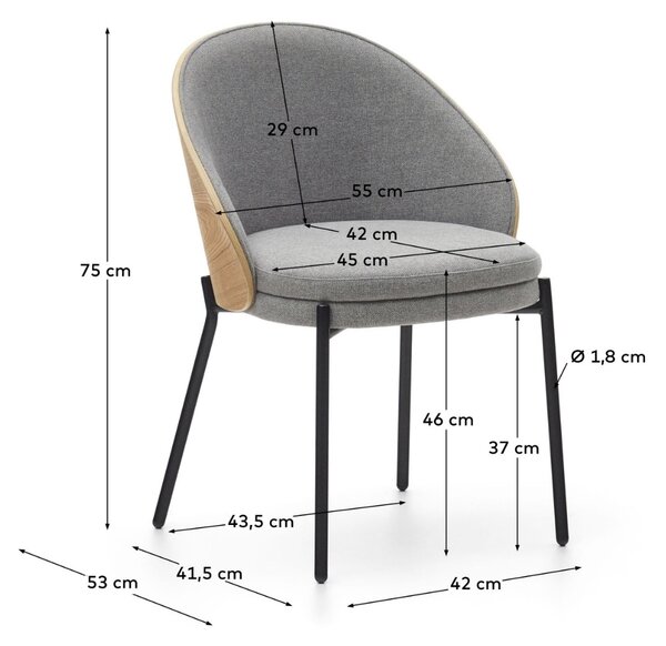 Šedá čalouněná jídelní židle Kave Home Eamy