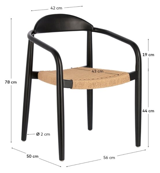 Černá dřevěná jídelní židle Kave Home Nina s béžovým výpletem