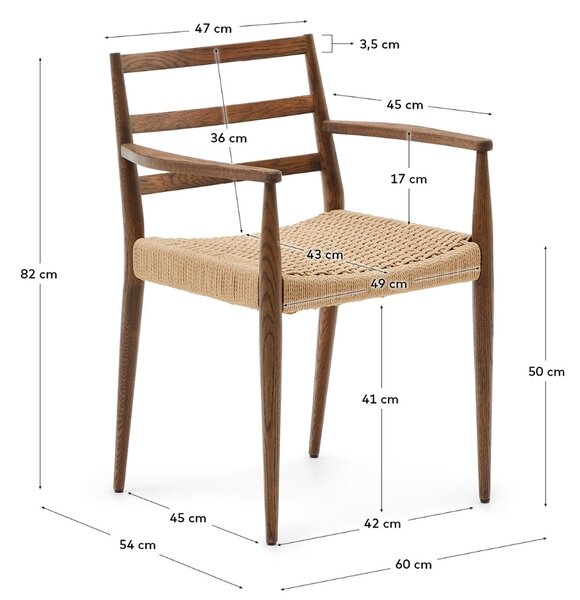 Ořechová jídelní židle Kave Home Analy s výpletem, s područkami