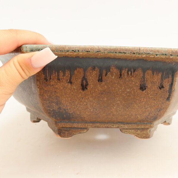 E-bonsai Keramická bonsai miska 28 x 24,5 x 9 cm hnědozelená