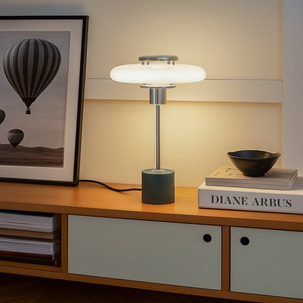 Lindby stolní lampa Branford, retro, bílá/zelená opálové sklo/mramor, Zelená, Obývací pokoj / jídelna, Sklo, Vintage