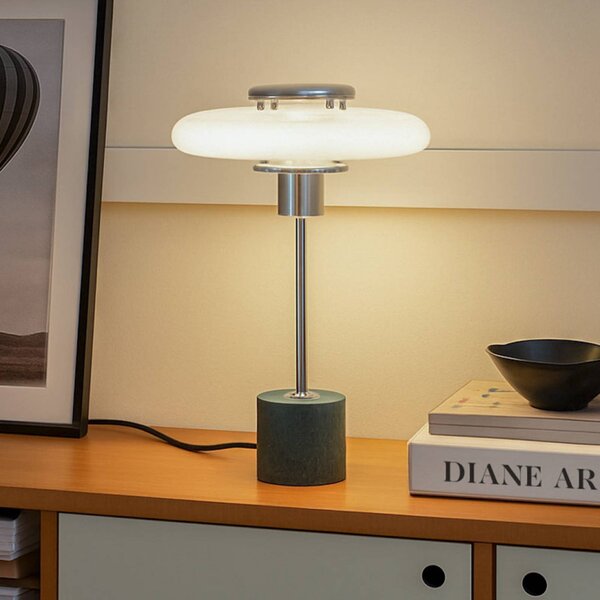 Lindby stolní lampa Branford, retro, bílá/zelená opálové sklo/mramor, Zelená, Obývací pokoj / jídelna, Sklo, Vintage