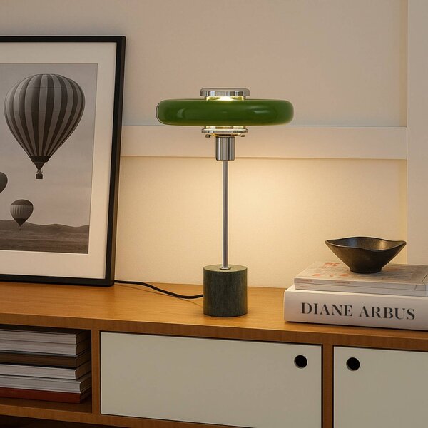 Lindby stolní lampa Branford, retro, zelená, kov/mramor, Zelená, Obývací pokoj / jídelna, kov, Vintage
