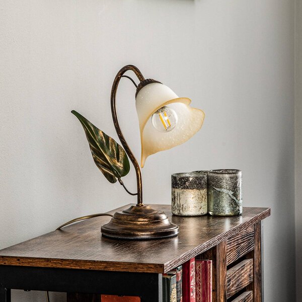 ONLI Stolní lampa Miranda jednoplamenná, bronzová, Bronz / starožitná mosaz, Obývací pokoj / jídelna, kov, Florentinský