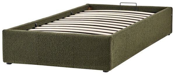 Postel s úložným prostorem bez čela DINAN Buklé Tmavě zelená 90 x 200 cm