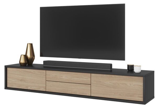 Závěsný TV stolek se šuplíky IRVING 2 - antracitový / dub olejovaný