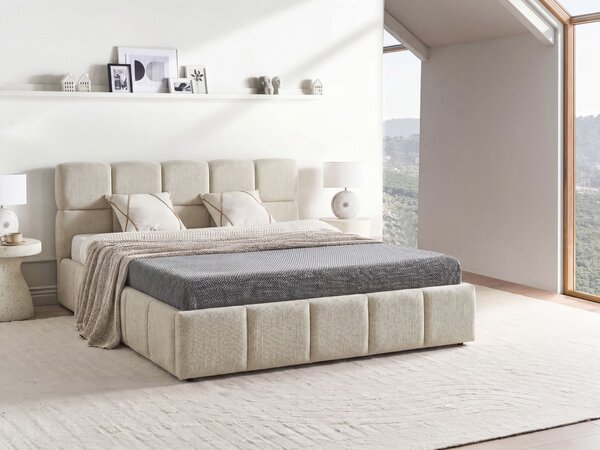 Postel s úložným prostorem NOYON Tkanina Taupe 160 x 200 cm
