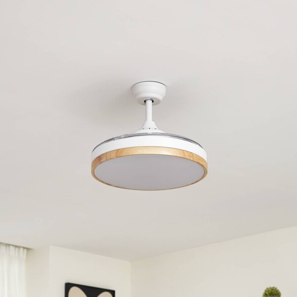 Lindby Stropní ventilátor LED Oras, bílý, DC, tichý, Ø 107 cm, Bílá / opál, Obývací pokoj / jídelna, kov, Moderní