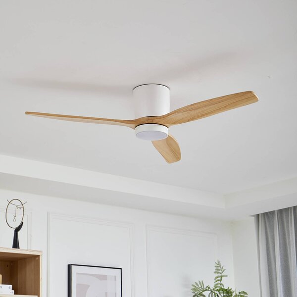 Lucande Stropní ventilátor LED Faipari, bílý, DC, tichý, 132 cm, Bílá / opál, Obývací pokoj / jídelna, kov, Moderní