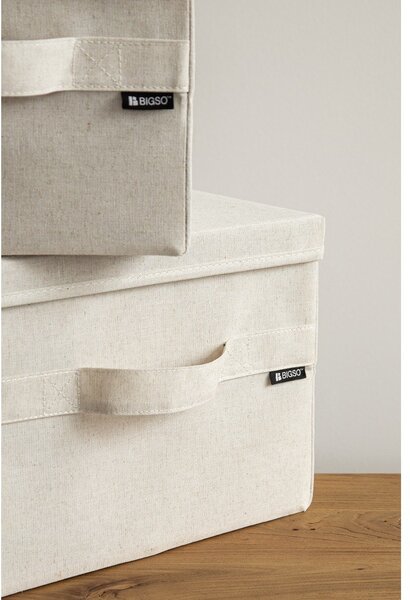 Béžový látkový úložný box s víkem 31x41x22 cm Soft Storage Medium – Bigso