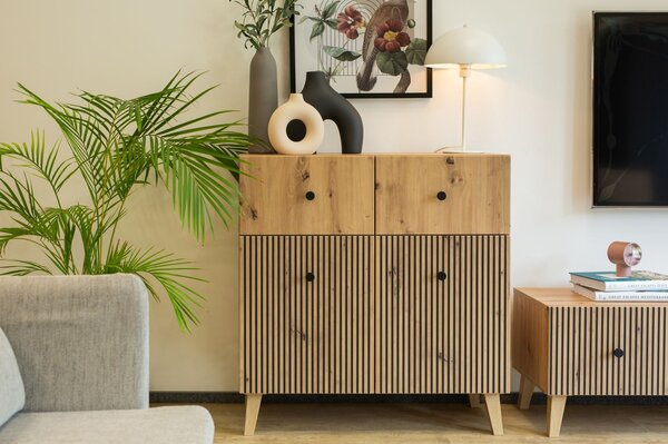 Komoda s dvířky a šuplíky HEWITT - dub artisan
