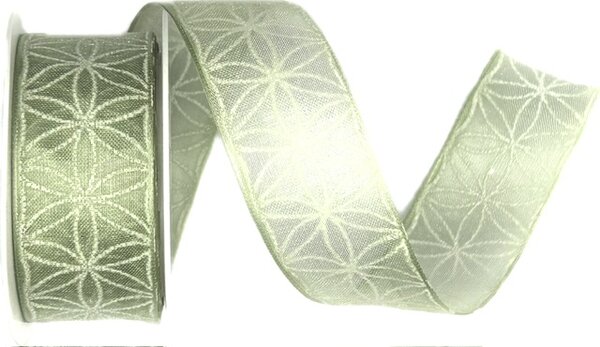 Stuha taftová RHODOS GREEN transparentní pastelově zelená 25mm x 2m (13,- Kč/m)