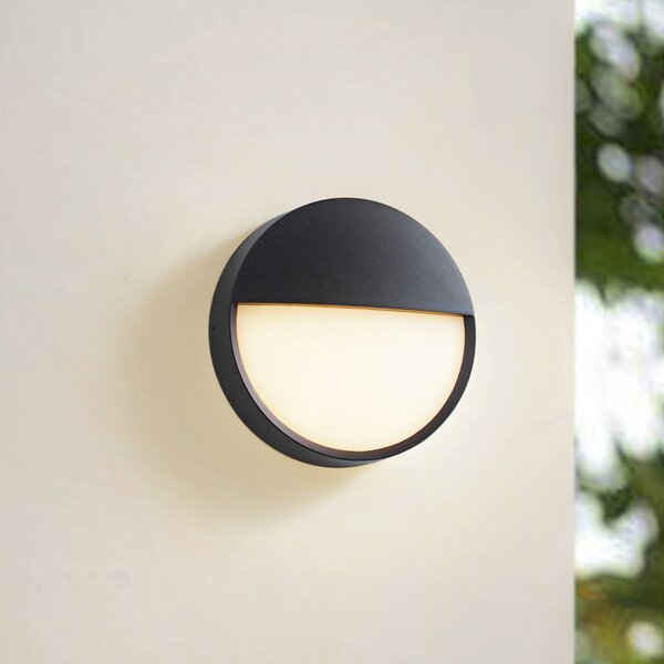Arcchio LED venkovní nástěnné svítidlo Gravo, Ø 25 cm, černá, IP65, Černá, Hliník, Moderní