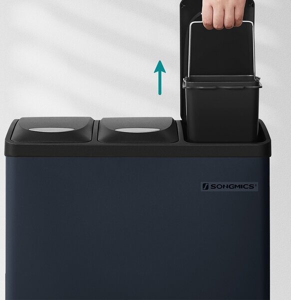 SONGMICS Odpadkový koš na tříděný odpad SONA 3v1 + 3x8 l černý