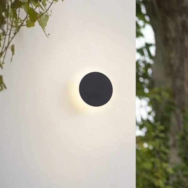 Arcchio LED venkovní nástěnné svítidlo Gravo, Ø 16 cm, černá, IP65, stmívatelný, Černá, Hliník, Moderní