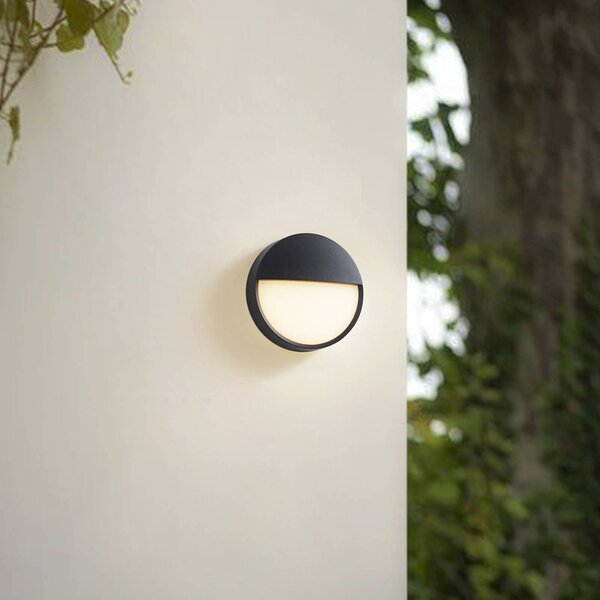 Arcchio LED venkovní nástěnné svítidlo Gravo, Ø 25 cm, černá, IP65, Černá, Hliník, Moderní