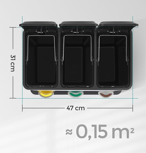 SONGMICS Odpadkový koš na tříděný odpad SONA 3v1 + 3x8 l černý