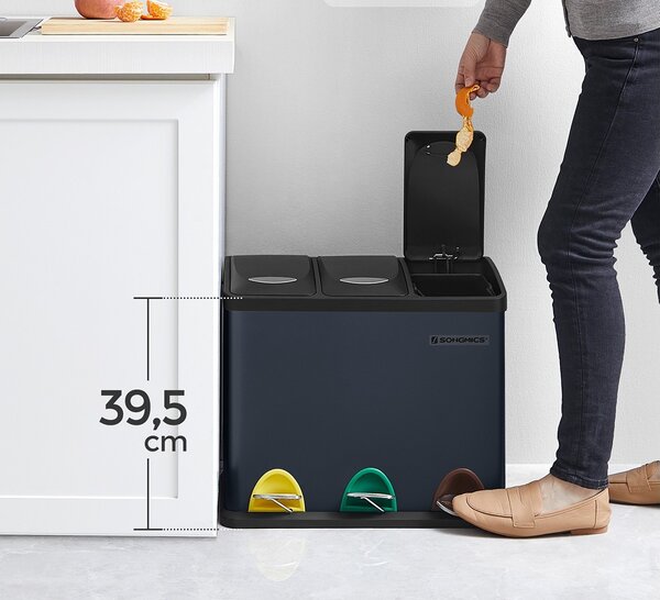 SONGMICS Odpadkový koš na tříděný odpad SONA 3v1 + 3x8 l černý