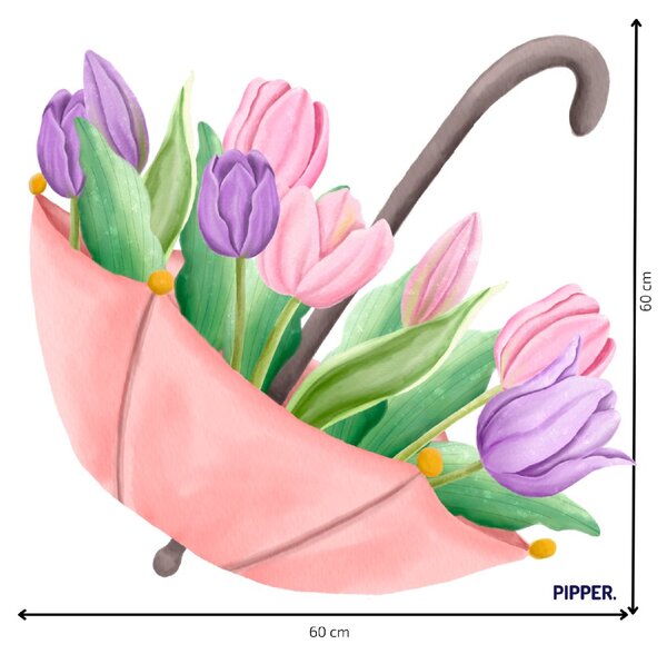 PIPPER. Textilní samolepka na zeď "Deštník s tulipány"