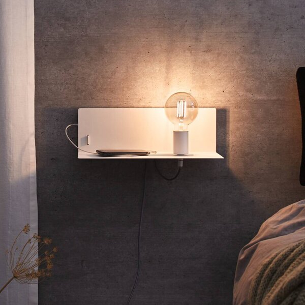 Paulmann nástěnné světlo Devara, bílá, 40 cm E27 USB port, stmívatelný, Bílá / opál, Ložnice, kov, Moderní