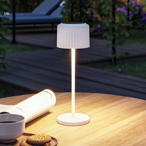 Paulmann LED solární stolní lampa Else, bílá, IP44, stmívatelné, stmívatelný, Bílá / opál, Obývací pokoj / jídelna, Hliník, Moderní, Solární lampy