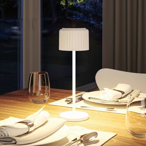 Paulmann LED solární stolní lampa Else, bílá, IP44, stmívatelné, stmívatelný, Bílá / opál, Obývací pokoj / jídelna, Hliník, Moderní, Solární lampy