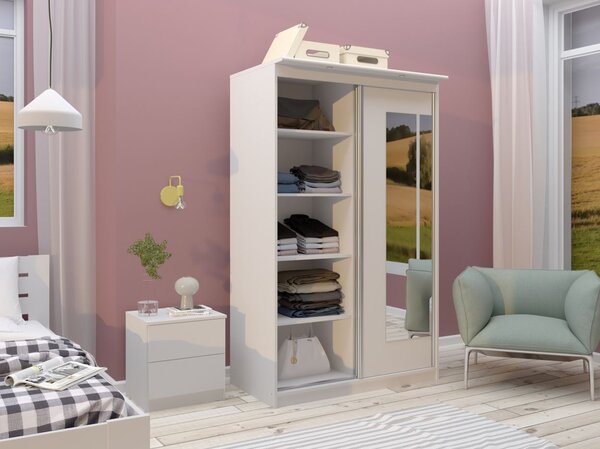 Šatní skříň se zrcadlem 120 cm ODESSA - bílá