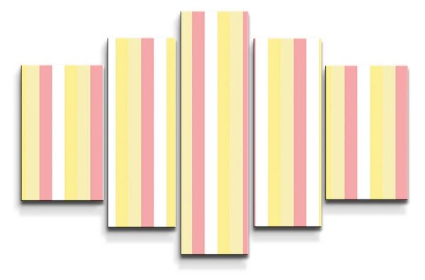 Sablio Obraz - 5-dílný Žlutorůžové pruhy - 125x90 cm