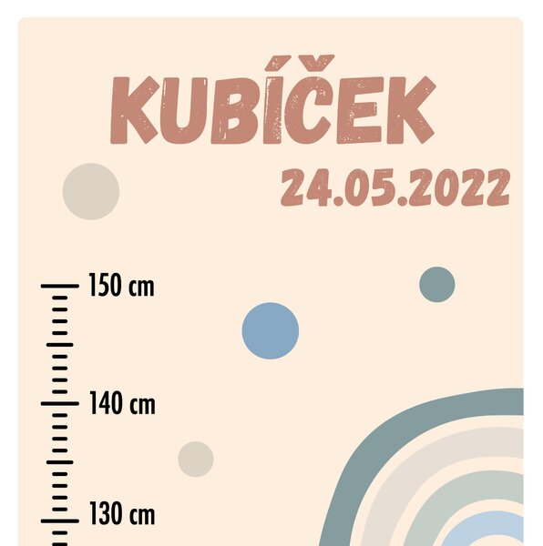 PIPPER. Textilní samolepka na zeď "Dětský metr se jménem - Duha 2"