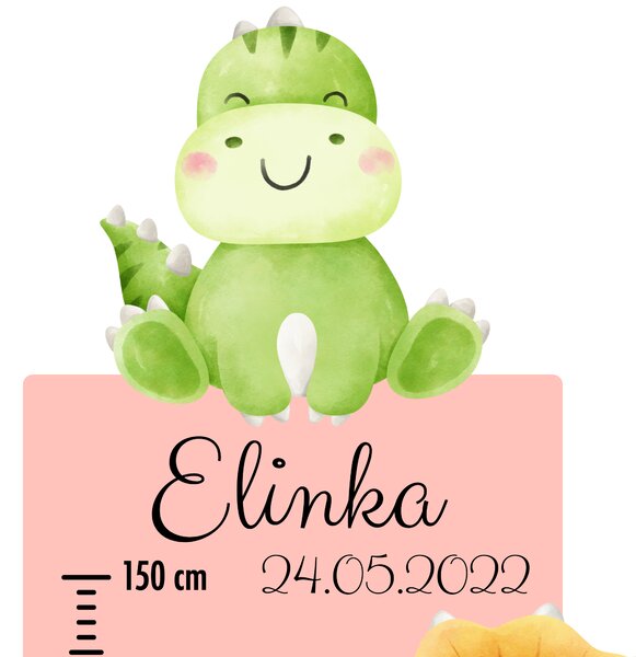 PIPPER. Textilní samolepka na zeď "Dětský metr se jménem - Dinosauři"