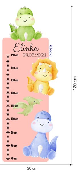 PIPPER. Textilní samolepka na zeď "Dětský metr se jménem - Dinosauři"