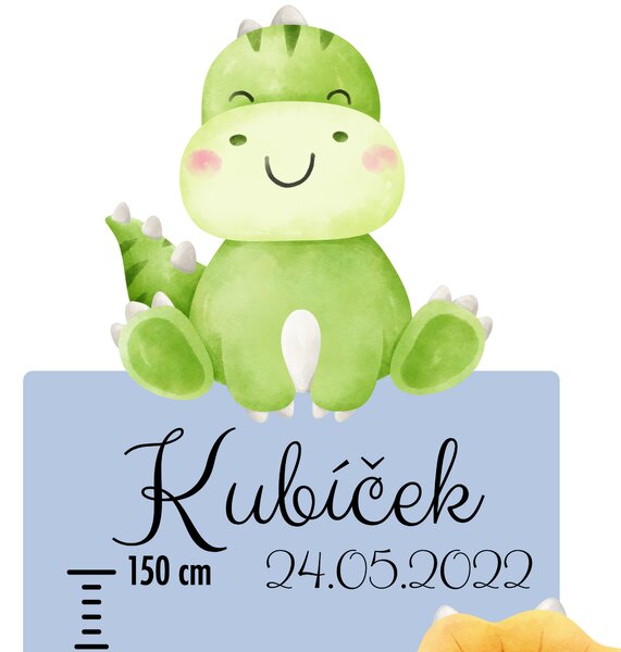 PIPPER. Textilní samolepka na zeď "Dětský metr se jménem - Dinosauři 2"