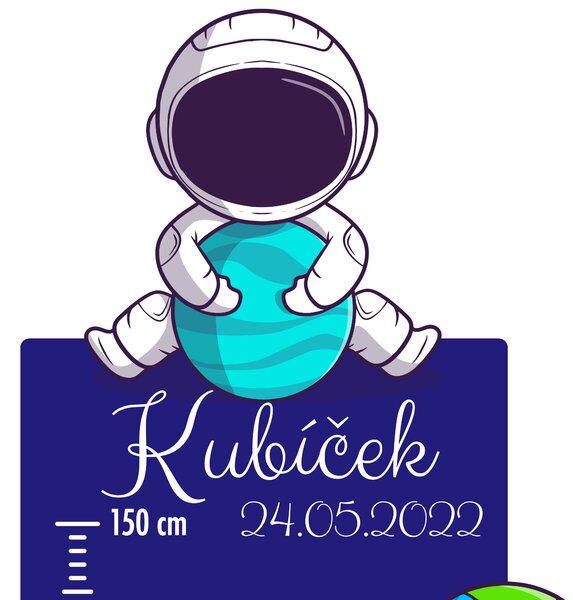 PIPPER. Textilní samolepka na zeď "Dětský metr se jménem - Astronauti"