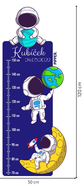 PIPPER. Textilní samolepka na zeď "Dětský metr se jménem - Astronauti"