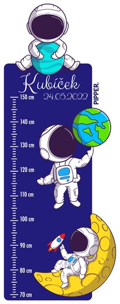 PIPPER. Textilní samolepka na zeď "Dětský metr se jménem - Astronauti"