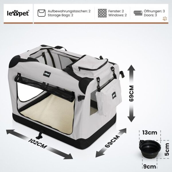 Leopet Přepravní box pro psy XXXL, 102 x 69 x 69 cm, šedý