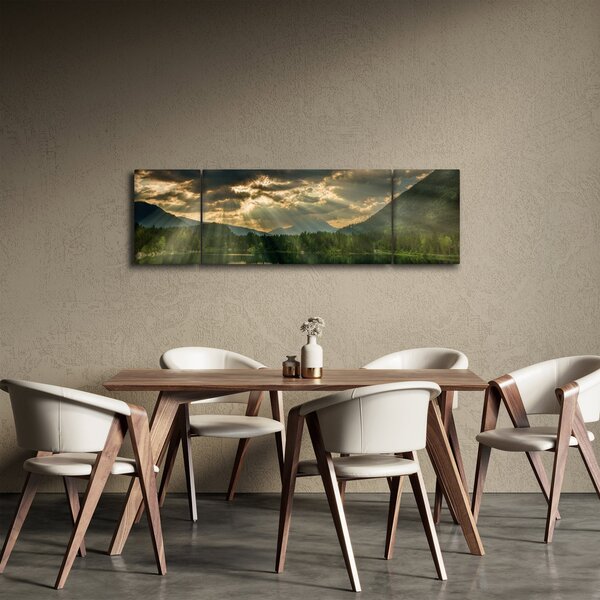 Obraz jezera s průsvitajícím sluncem (170x50 cm)